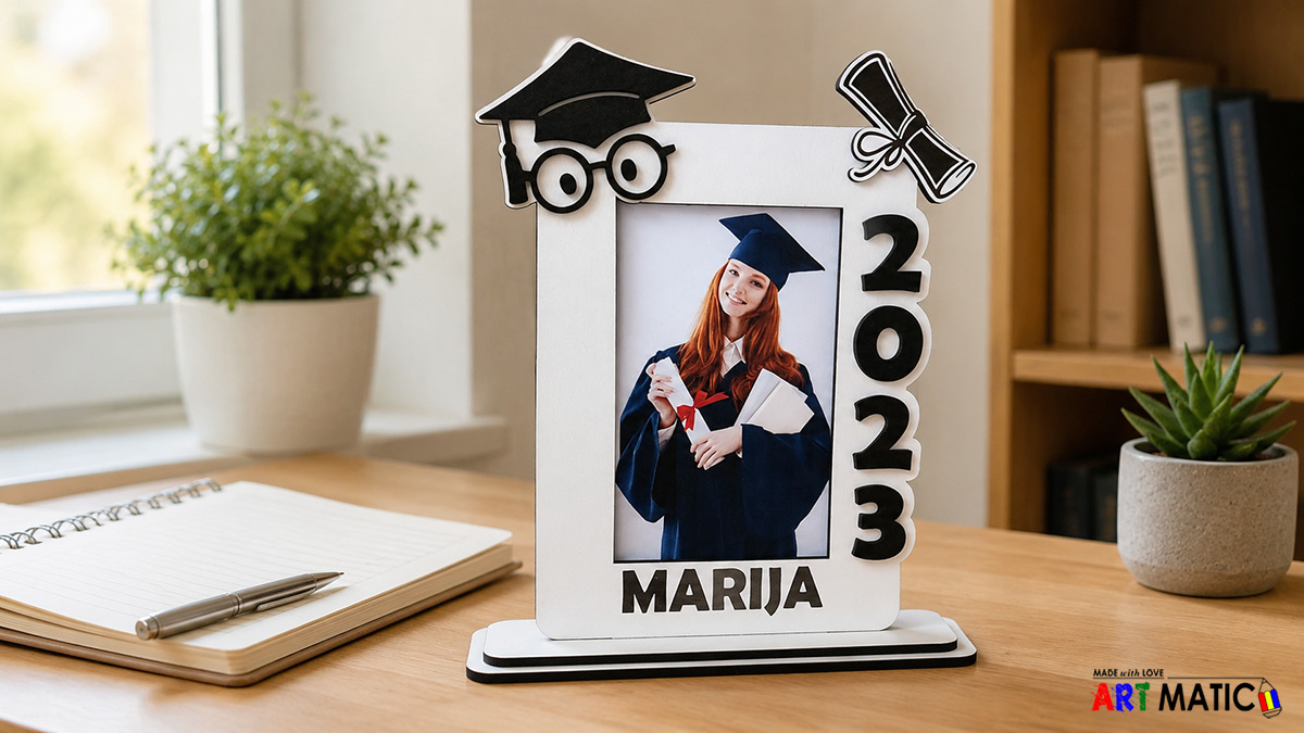 Okvir za sliku Diplomac #2 na radnom stolu Okvir za sliku Diplomac #2 na polici kao uspomena na maturu