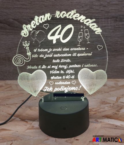LED Noćna Lampa s Graviranjem – Poklon za Jubilarni Rođendan