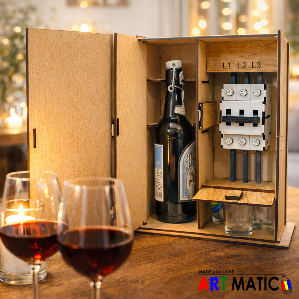 Drvena kutija za vino Visok napon na romantičnoj večeri uz čaše vina