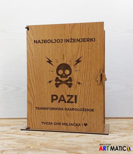 Kutija Visok napon drvena personalizirana kutija za bocu s gravurom
