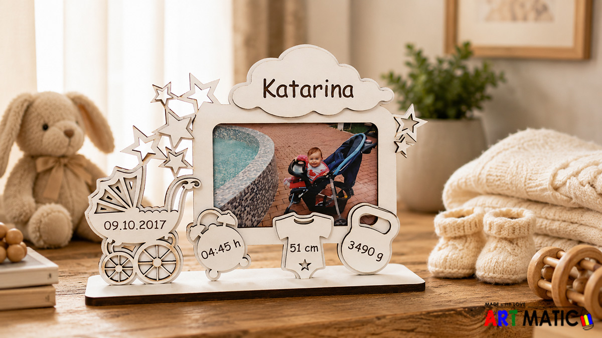Uspomena za novorođenče – personalizirani okvir za sliku Personalizirana uspomena za novorođenče s fotografijom, imenom, datumom, vremenom, težinom i duljinom pri rođenju