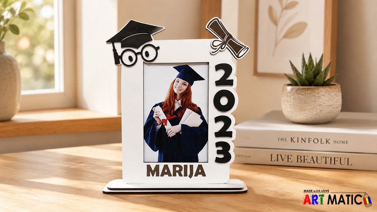 Okvir za sliku Diplomac – personalizirani poklon za diplomu Personalizirani okvir za sliku diplomca s imenom, godinom diplomiranja i fotografijom